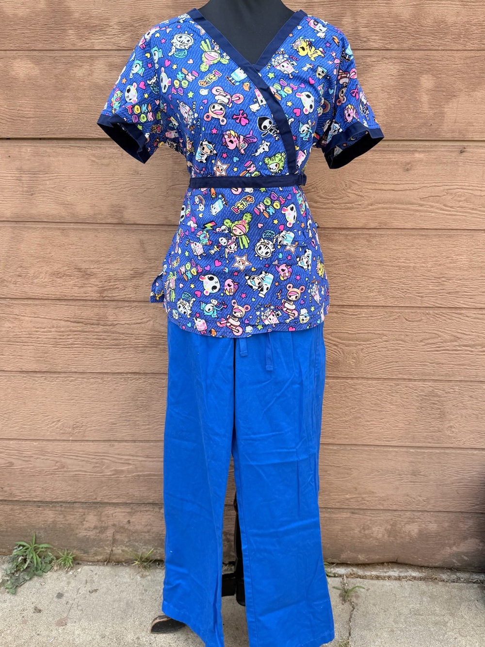 Women's Tokidoki scrub top Printed and Royal Blue Pants set